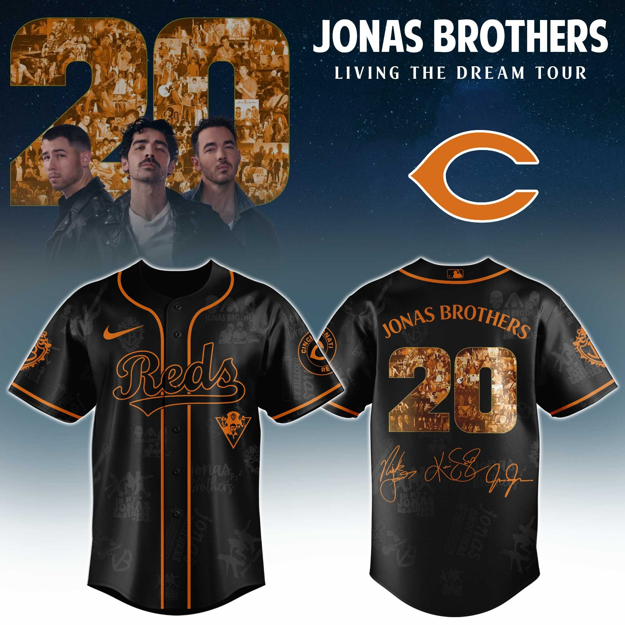 Cincinnati Reds X Jonas Brothers 20 Tour 2025 Jersey MLB Merch Baseball Fan Gift Ideas