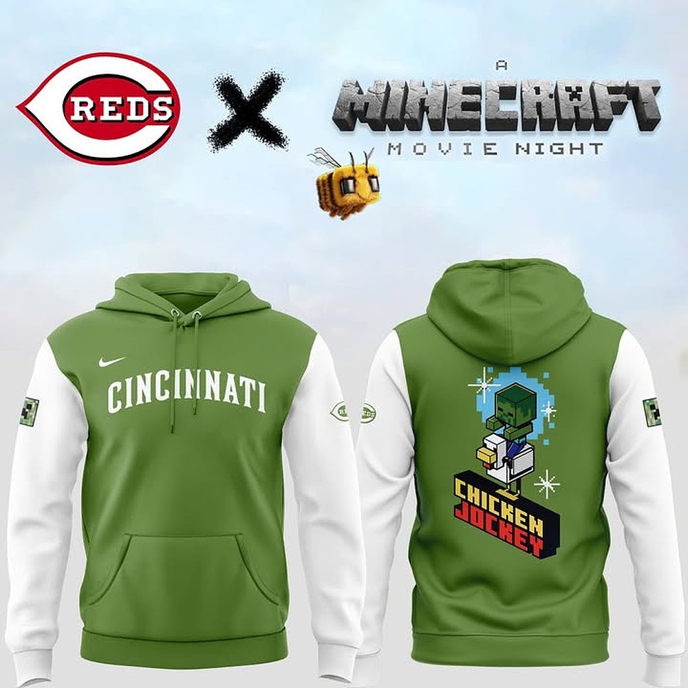Cincinnati Reds x Minecraft Chicken Jockey Hoodie Best Gift For Baseball And Game Fans