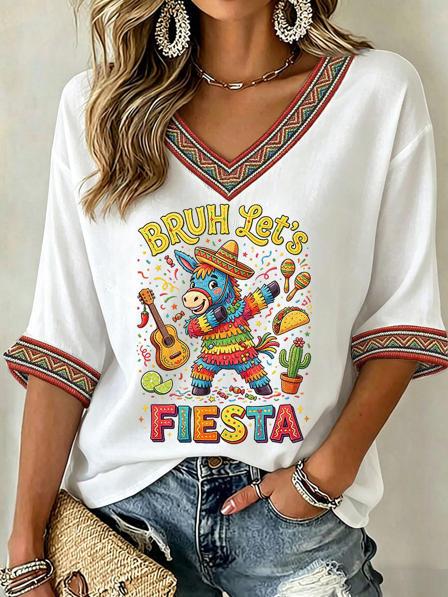 Cinco De Mayo Bruh Let's Fiesta V-Neck Raglan Shirt Mexican Fiesta Apparel Gift For Mexican