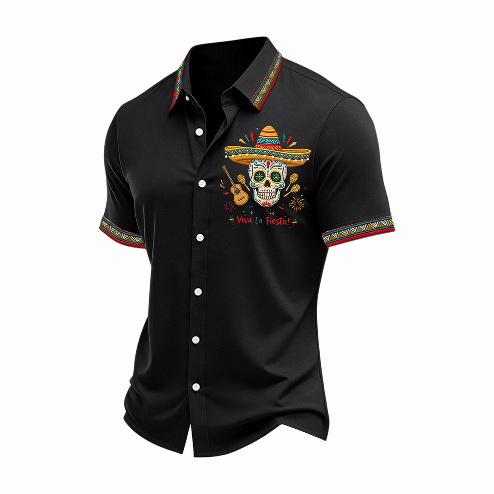Cinco De Mayo Button Up Shirt Viva La Fiesta Funny Sombrero Skull Clothing Gifts Ideas