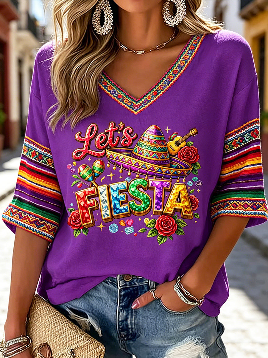 Cinco De Mayo Fiesta V-Neck Long Sleeve Shirt Cinco De Mayo Parade Clothing Gift For Mom