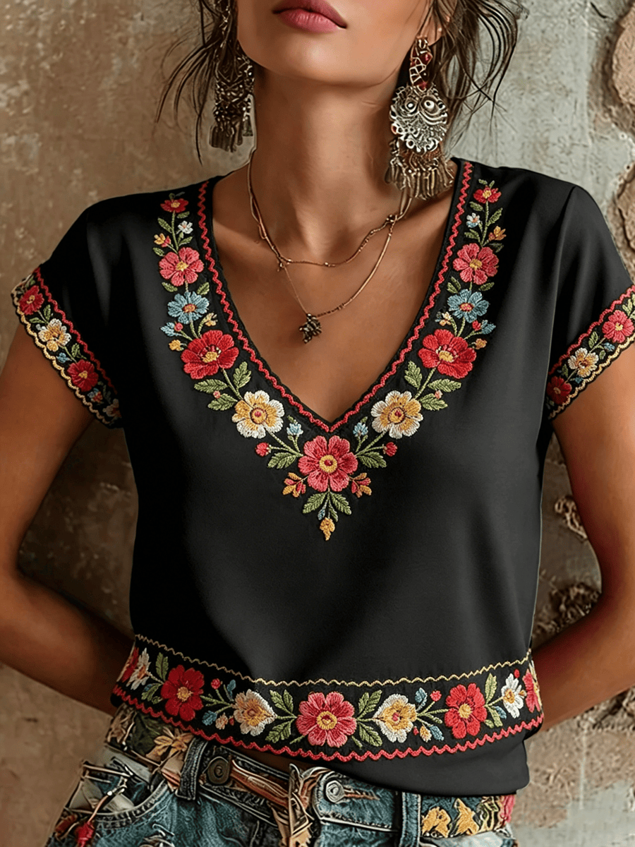 Cinco De Mayo Floral Festival V-Neck Shirt Mexican Culture Apparel Mexican Fiesta Gift Ideas