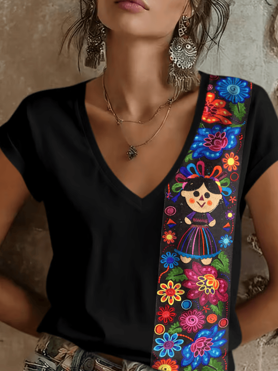 Cinco De Mayo Floral Fiesta V-Neck Shirt Mexico Festival Apparel Latina Gift Ideas