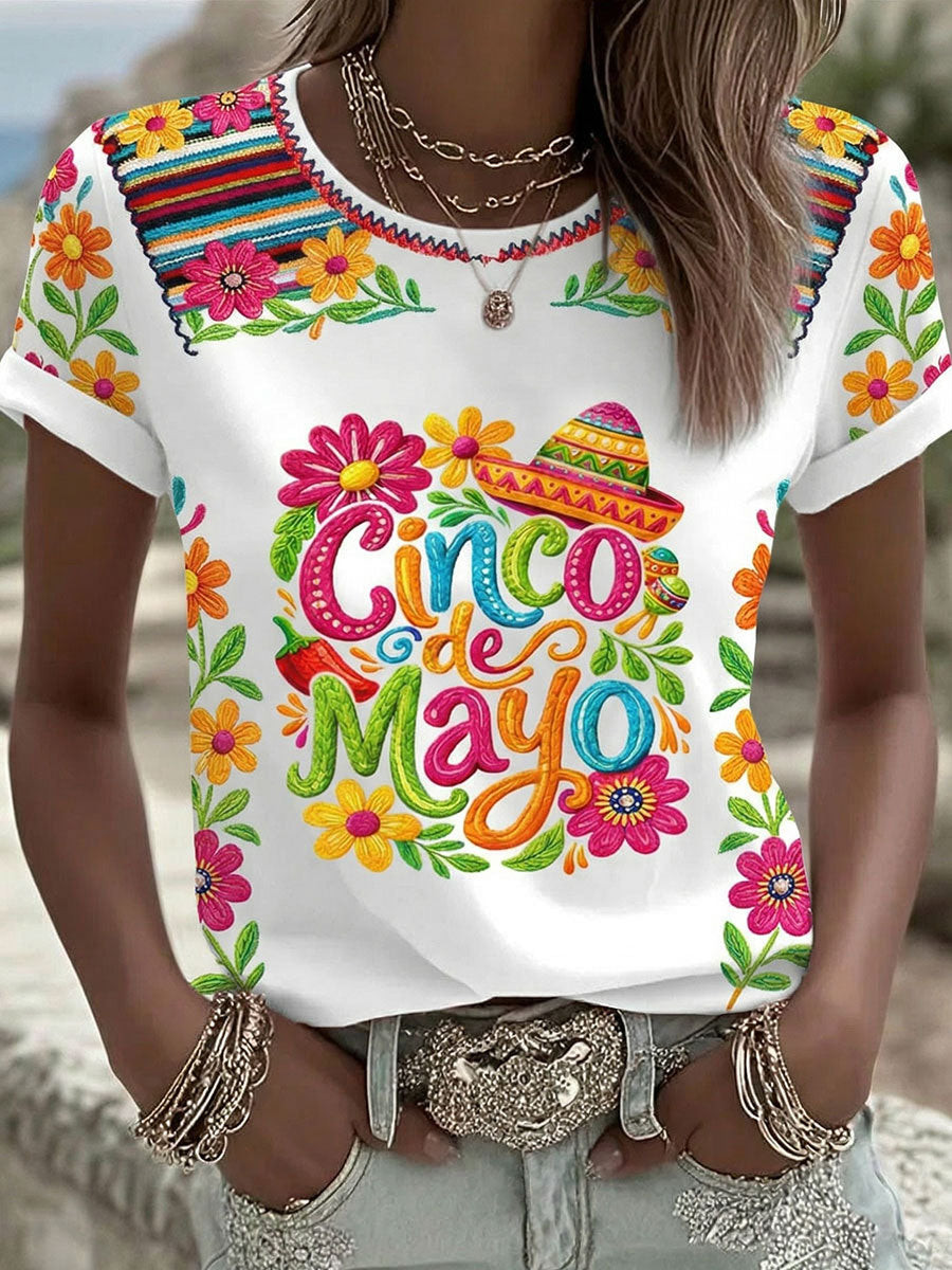Cinco De Mayo Floral T-Shirt Mexico Pride Mexican American Culture Merch Mom Gift