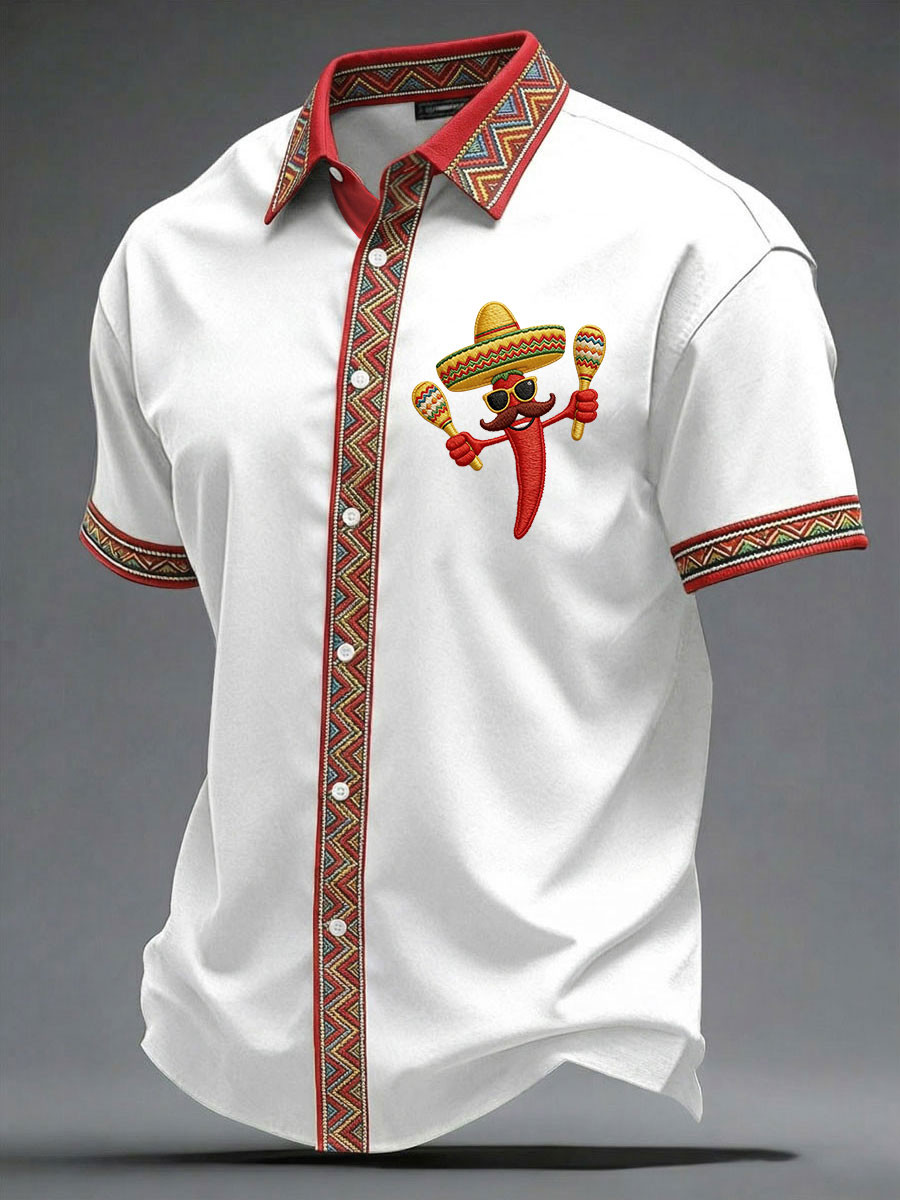 Cinco De Mayo Hawaiian Button Shirt Mexican Fiesta Sombrero Pepper Clothing Gift For Him