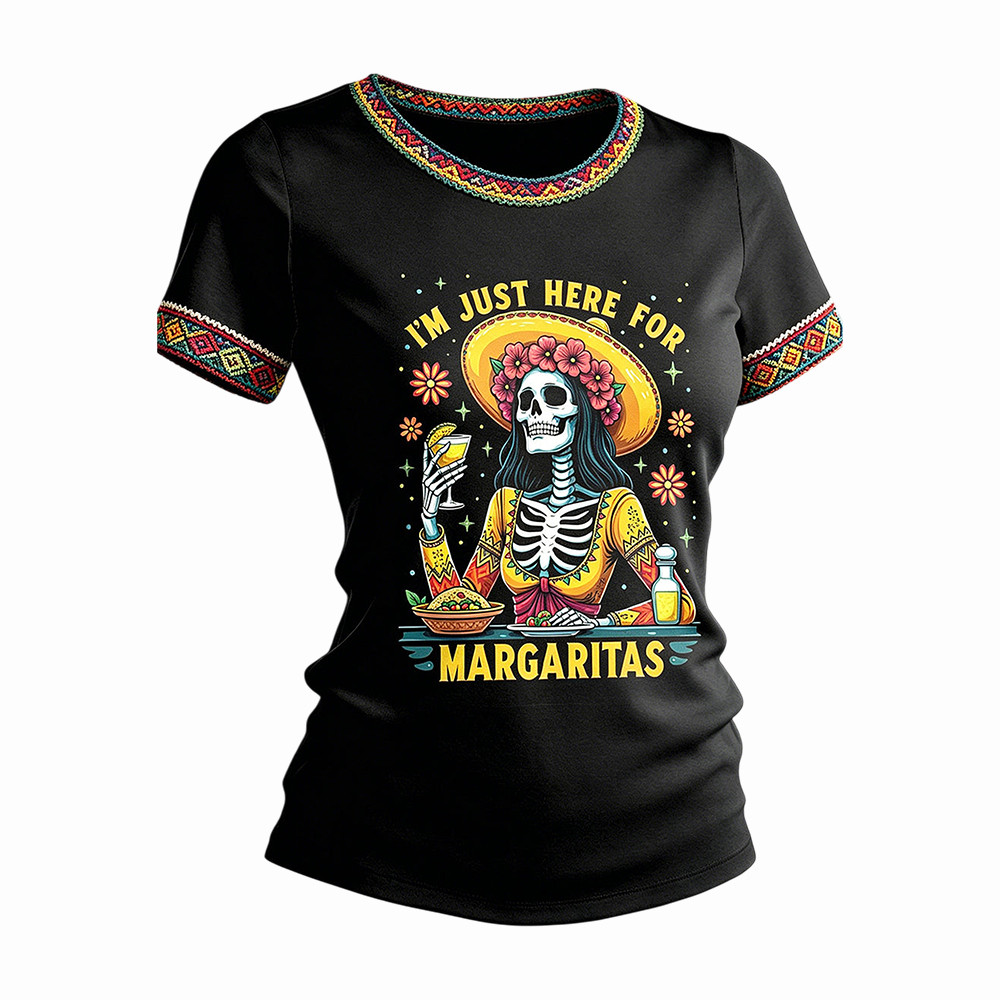 Cinco de Mayo Merch I'm Just Here For Margaritas Skeleton T-Shirt Gifts For Mexican