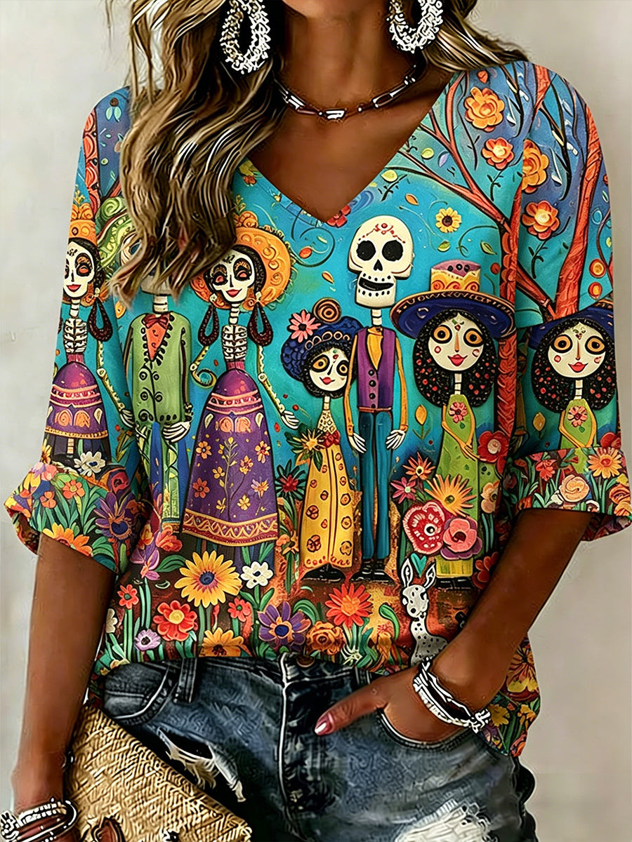 Cinco De Mayo Mexican Fiesta Skeleton V-Neck Raglan Shirt Mexico Festival Apparel Gift Ideas