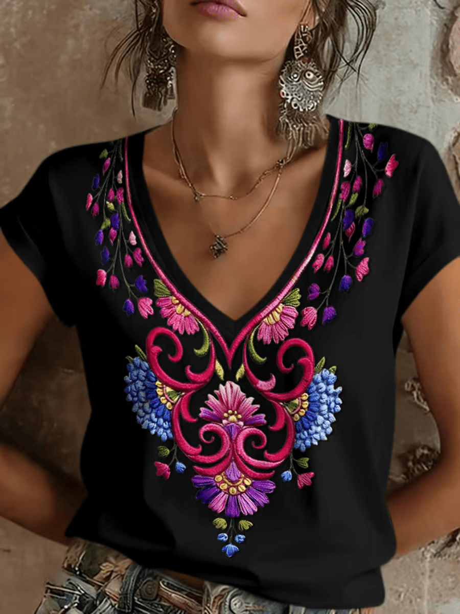 Cinco De Mayo Mexican Floral V-Neck Shirt Cinco De Mayo Outfit Gift Ideas For Mexican
