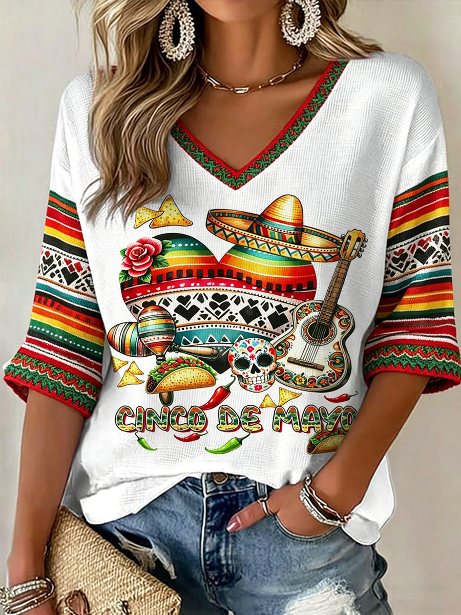Cinco De Mayo Mexican Pride V-Neck Long Sleeve Shirt Cinco De Mayo Parade Apparel
