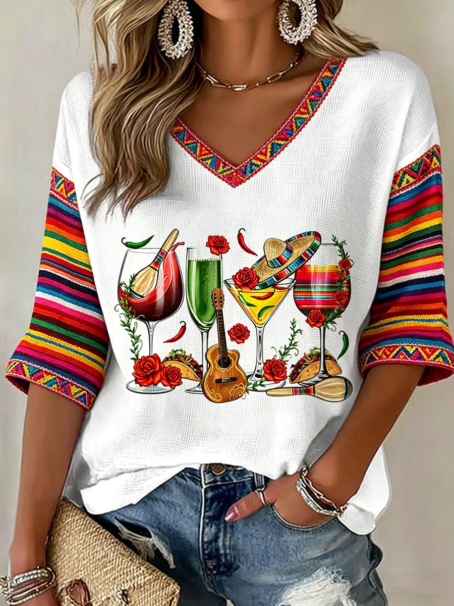 Cinco De Mayo Mexican Pride V-Neck Raglan Shirt Mexico Festival Apparel Gift For Her
