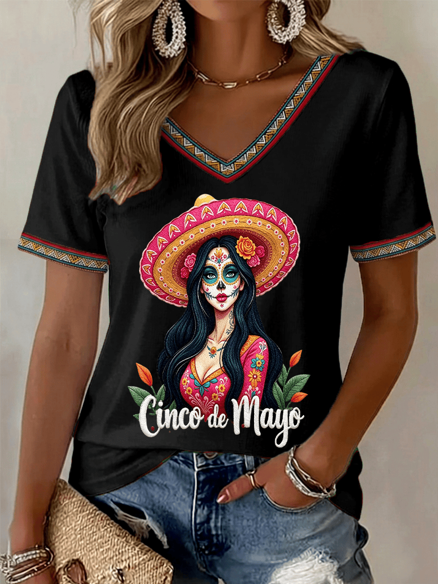 Cinco De Mayo Mexico Pride V-Neck Shirt Mexico Festival Clothing Present For Wife