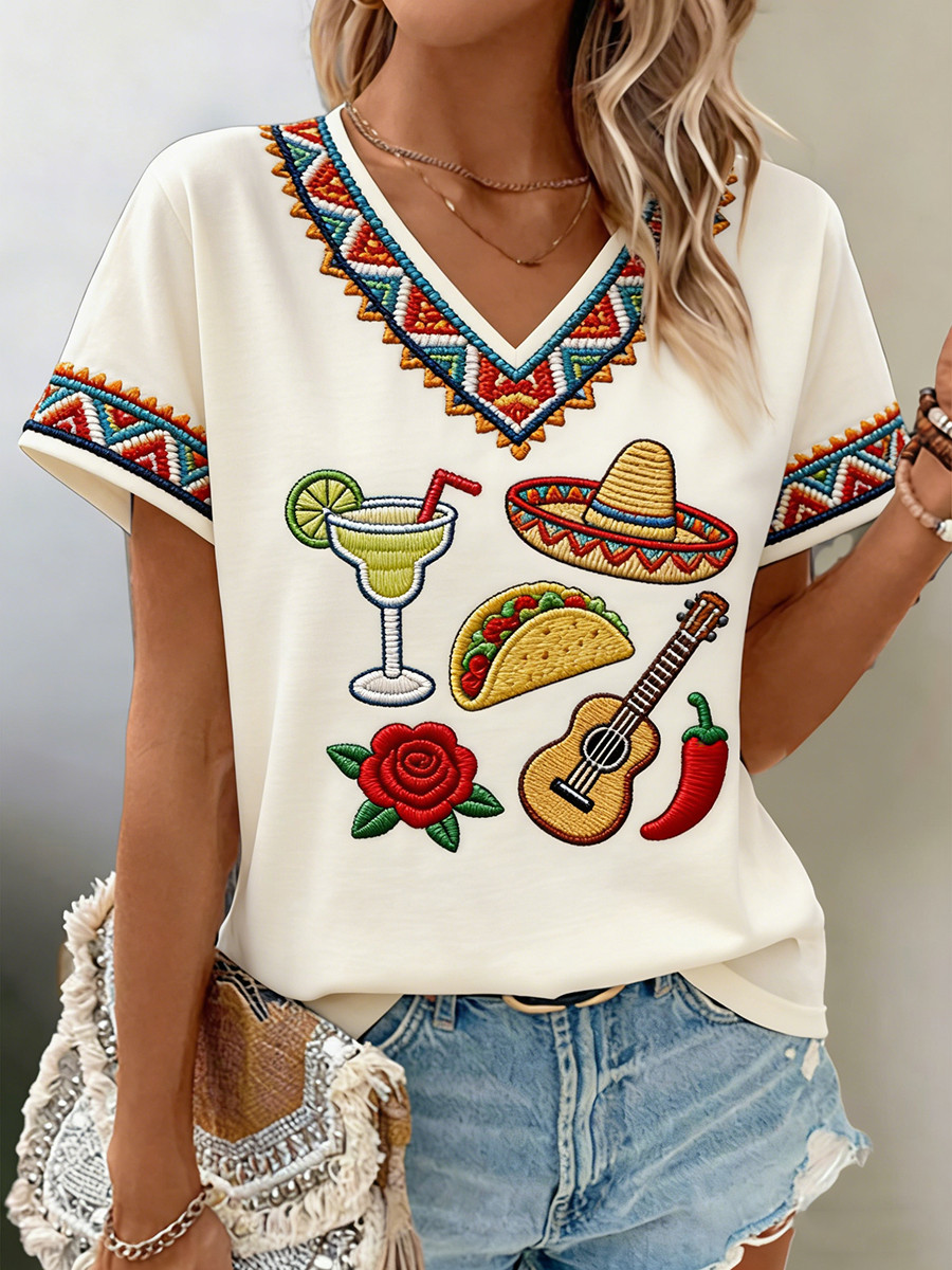 Cinco De Mayo Party Mexican V-Neck Shirt Taco Margarita Fiesta Party Merch Gift Ideas