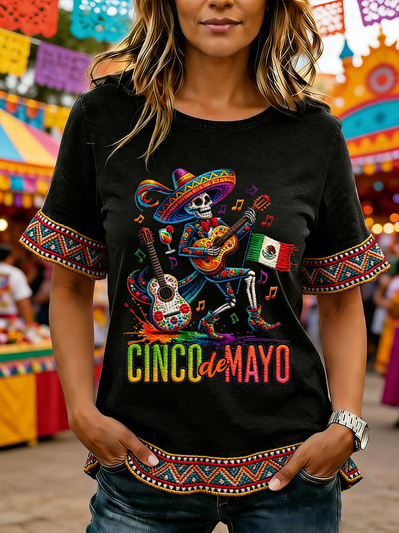 Cinco De Mayo Skeleton Art T-Shirt Cinco De Mayo 2026 Merch Best Gift For Sisters