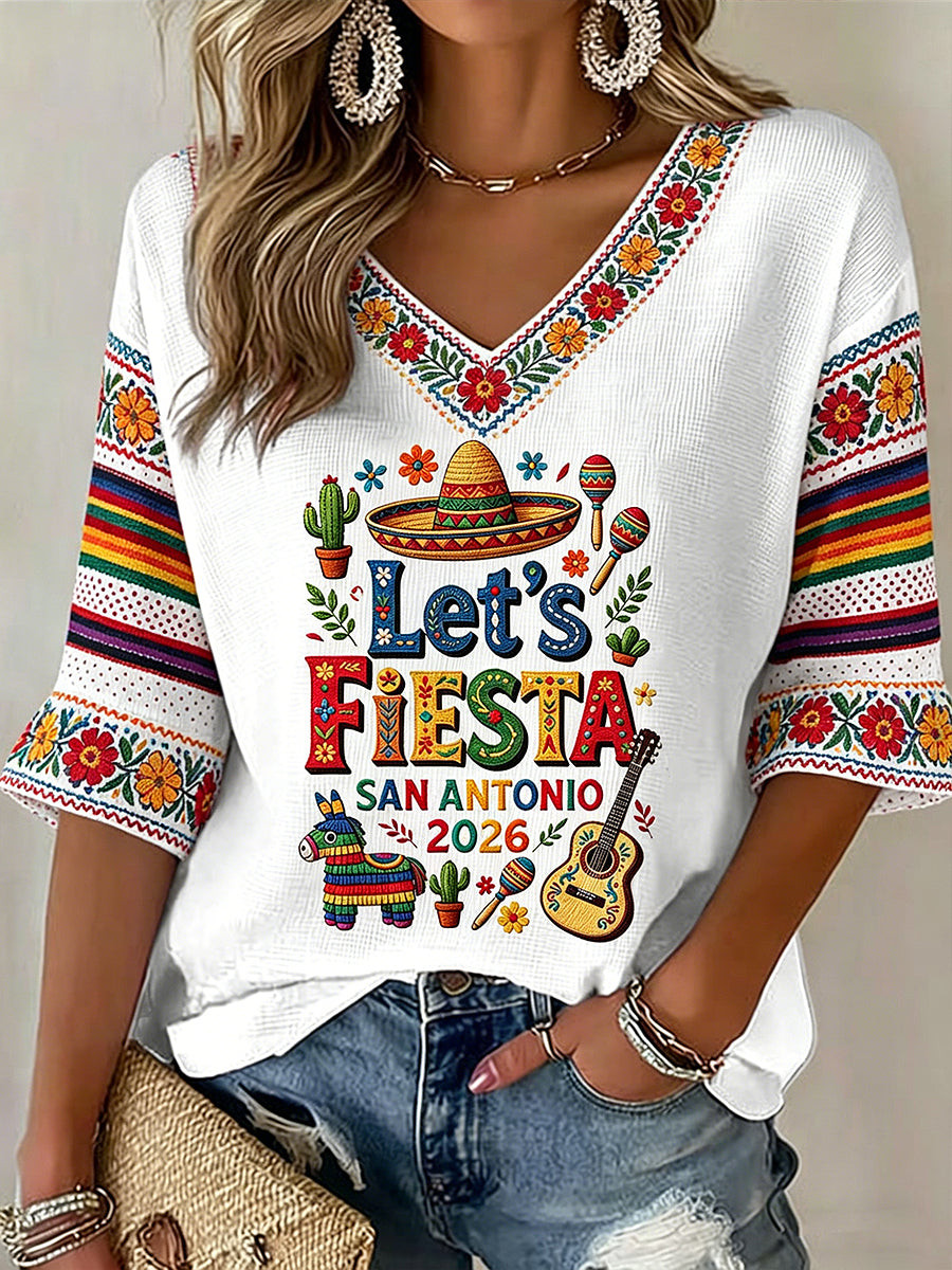 Cinco De Mayo Skeleton Floral V-Neck Raglan Shirt Mexico Festival Apparel