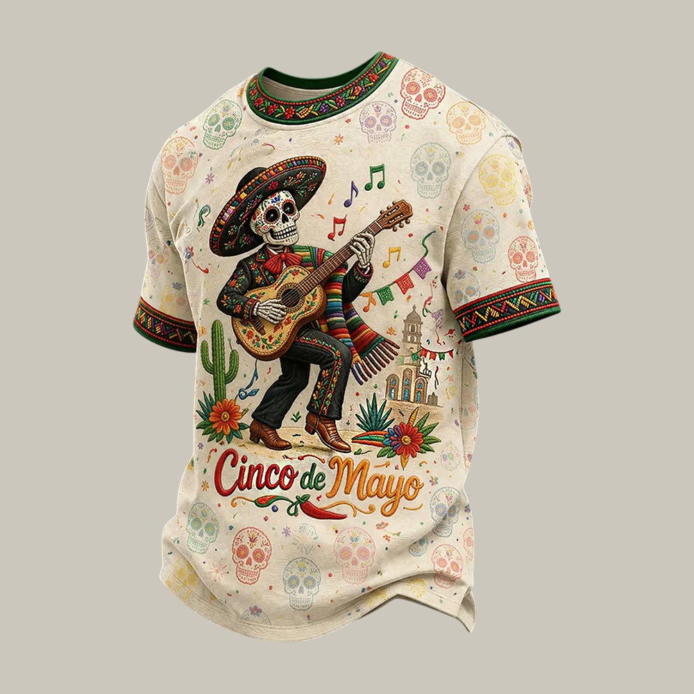 Cinco De Mayo Skeleton Singing Art T-Shirt Cinco De Mayo 2026 Clothes Gift For Boyfriend