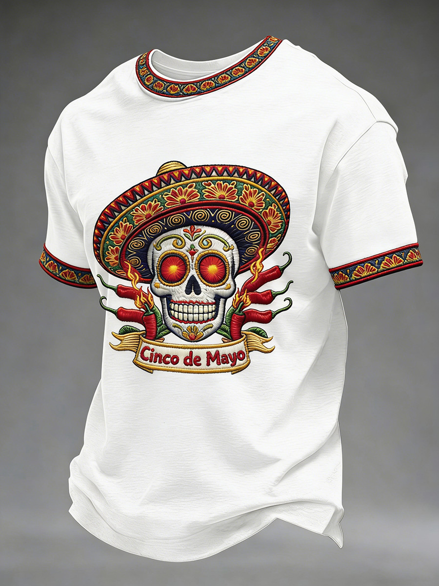 Cinco De Mayo Skull T-Shirt Mexican Sugar Skull Sombrero Clothing Mexico Lover Gift