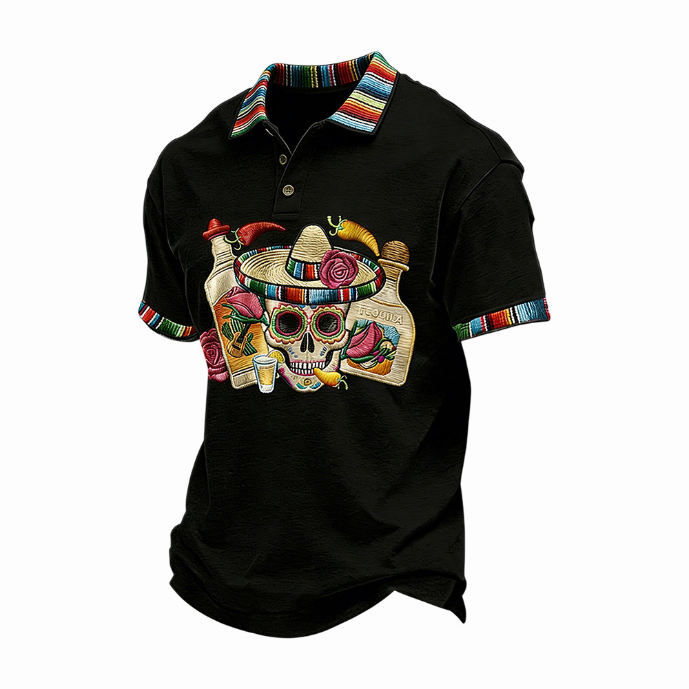 Cinco De Mayo Skull With Margarita Polo Shirt Festival Apparel Mexican Culture Gifts