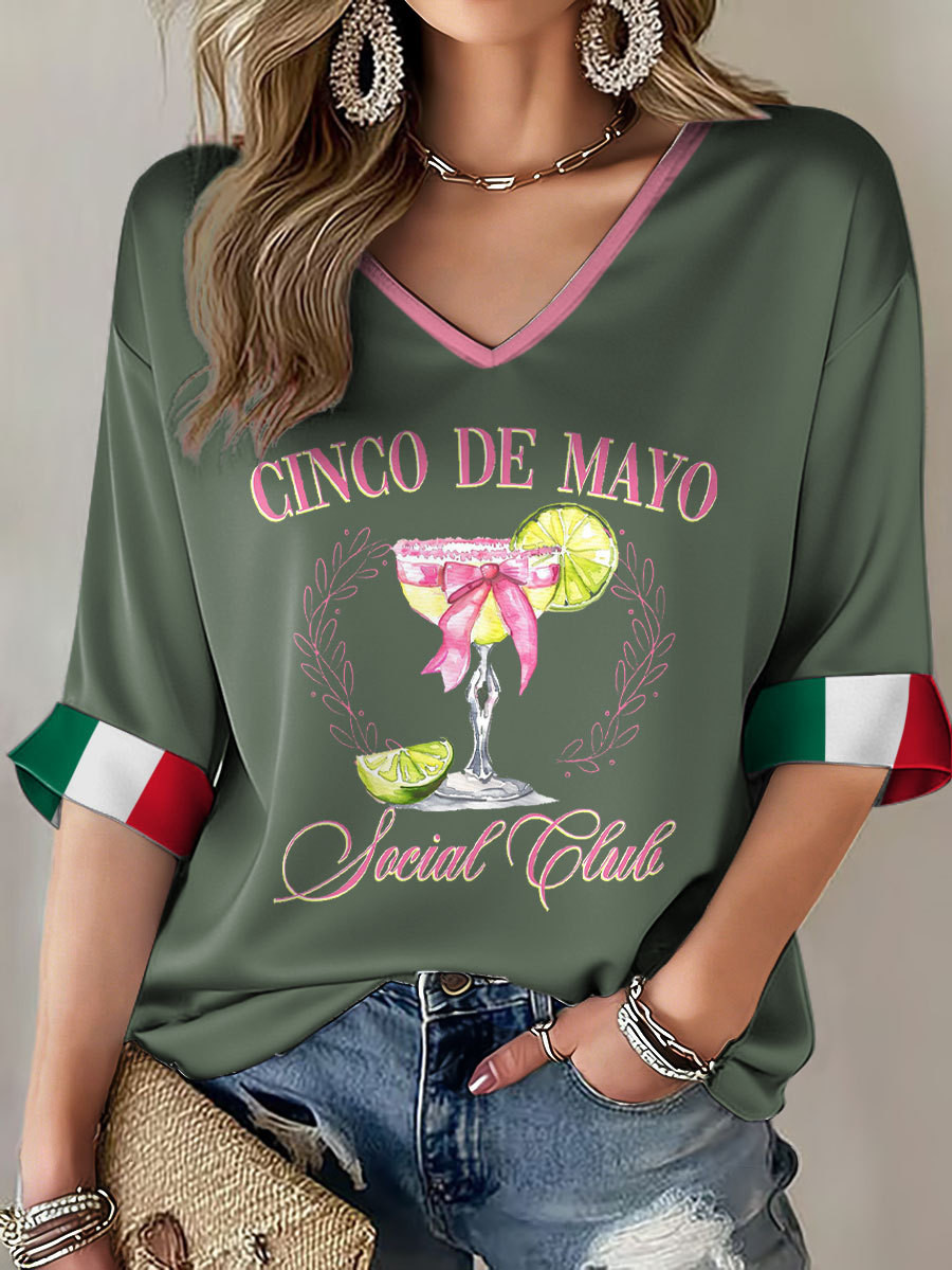 Cinco De Mayo Social Club V-Neck Long Sleeve Shirt Cinco De Mayo Party Clothing Gift For Her