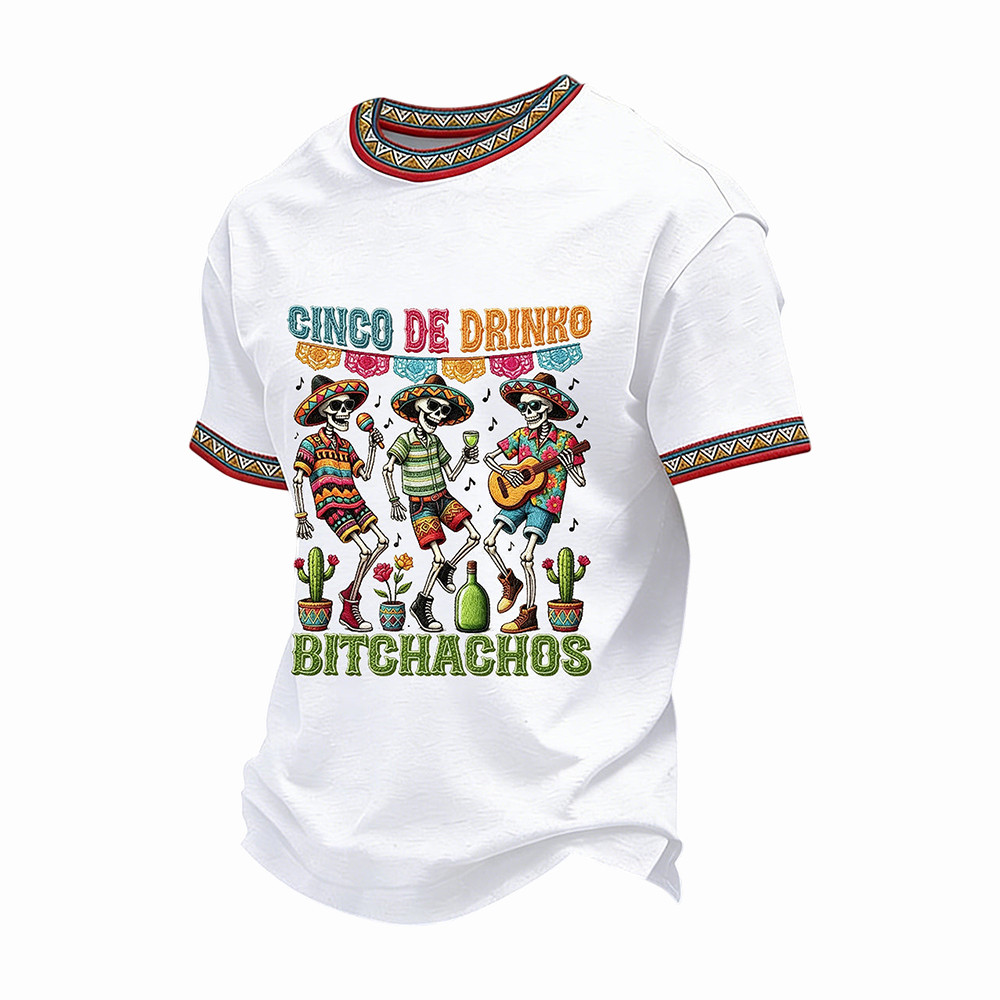 Cinco De Mayo T-Shirt Dancing Skeleton Cinco De Drinko Bitchachos Shirt Gift Ideas