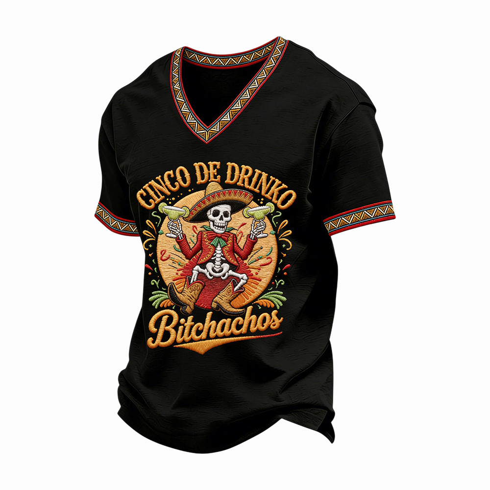 Cinco De Mayo V-Neck Shirt Cinco De Drinko Bitchachos Mexico Festival Merch Gift Ideas