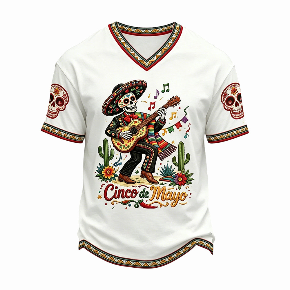 Cinco De Mayo V-Neck Shirt Funny Mexican Skeleton Apparel Mexican Fiesta Merch Gift Ideas