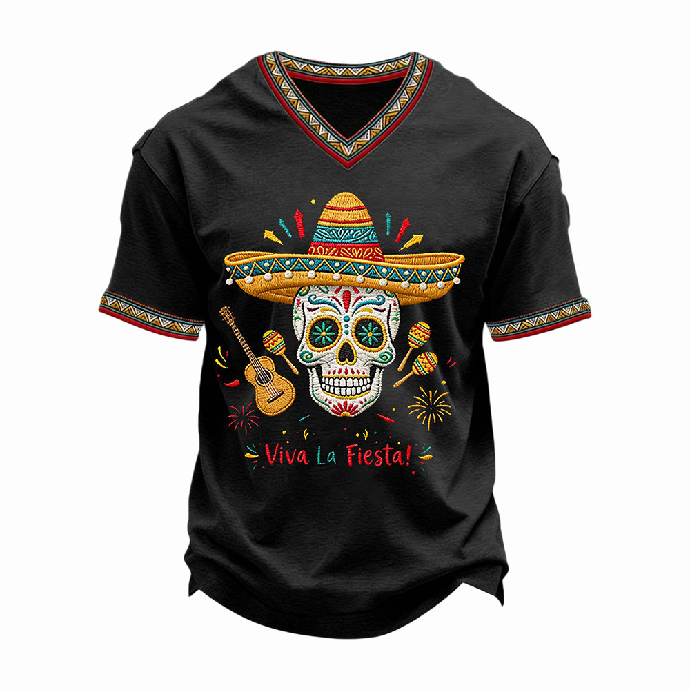 Cinco De Mayo Viva La Fiesta V-Neck Shirt Funny Sombrero Sugar Skull Clothing Gifts Ideas