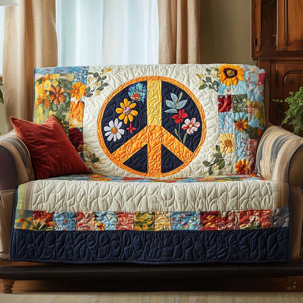Circle Calm Quilted Sofa Cover Holiday Living Room Decor Hippie Gifts For Her