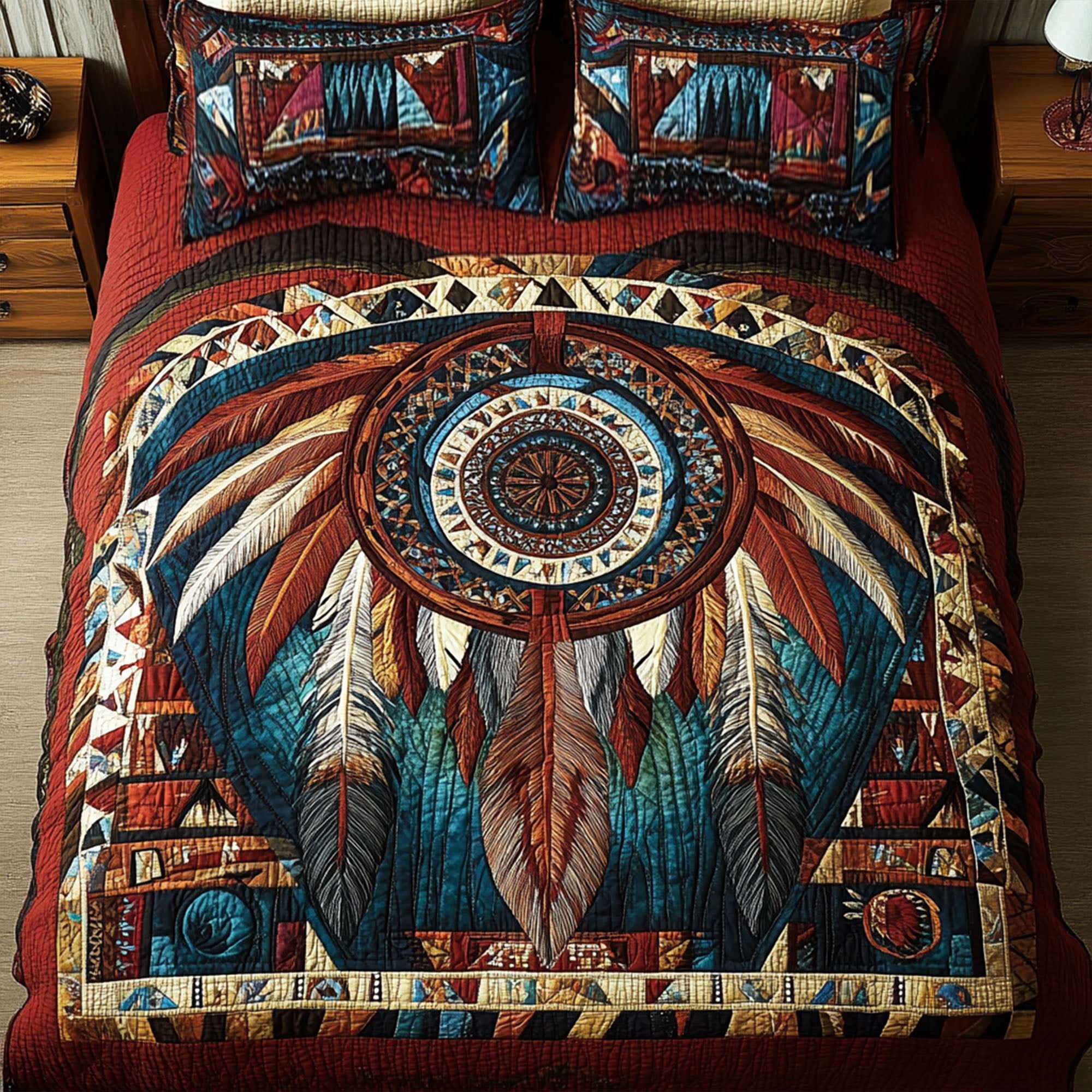 Circle of Spirits Quilted Bedding Set Christmas Bed Sheets Awesome Native American Gifts