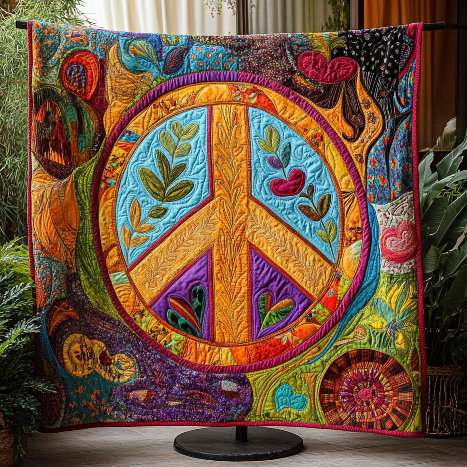 Circle of Tranquility Quilted Blanket Bedroom Decor Christmas Gift Ideas For Hippies