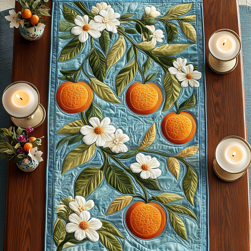 Citrus Bloom Quilted Table Runner Dining Decor Gifts For The Flower Lover