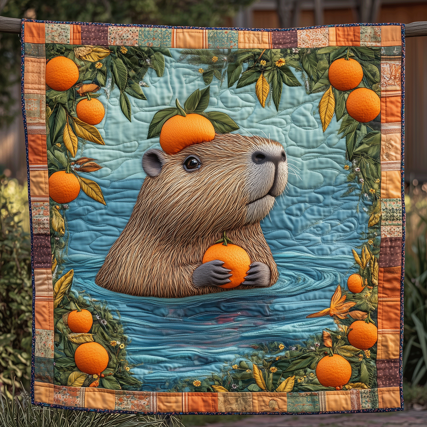 Citrus Capybara Delight Quilted Blanket Bedroom Decor Christmas Cute Capybara Gifts