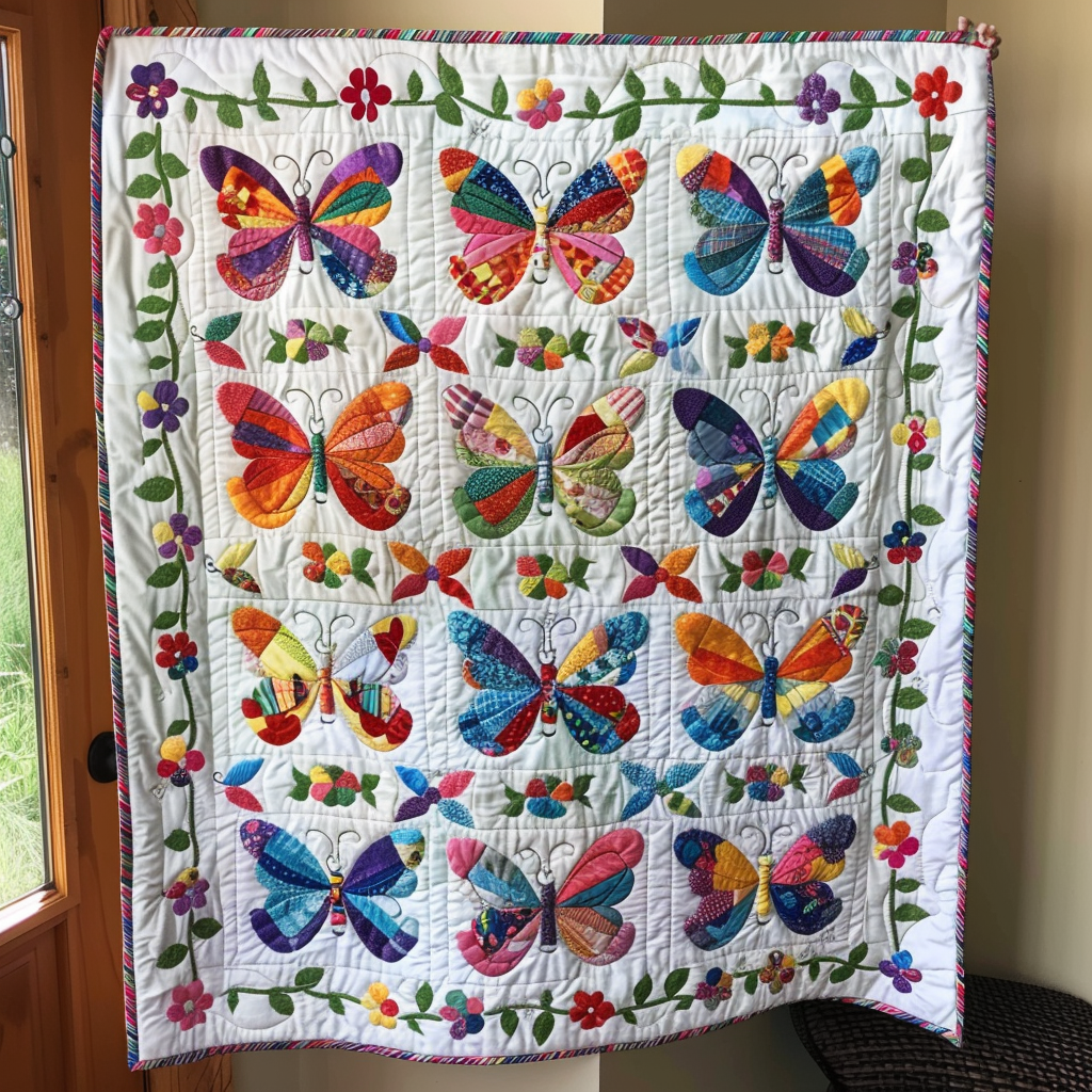 Citrus Glow Butterflies Quilted Blanket Butterfly Gifts For Her