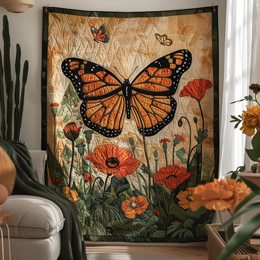 Citrus Glow Monarch Butterflies Quilted Blanket Butterfly Gifts For Her