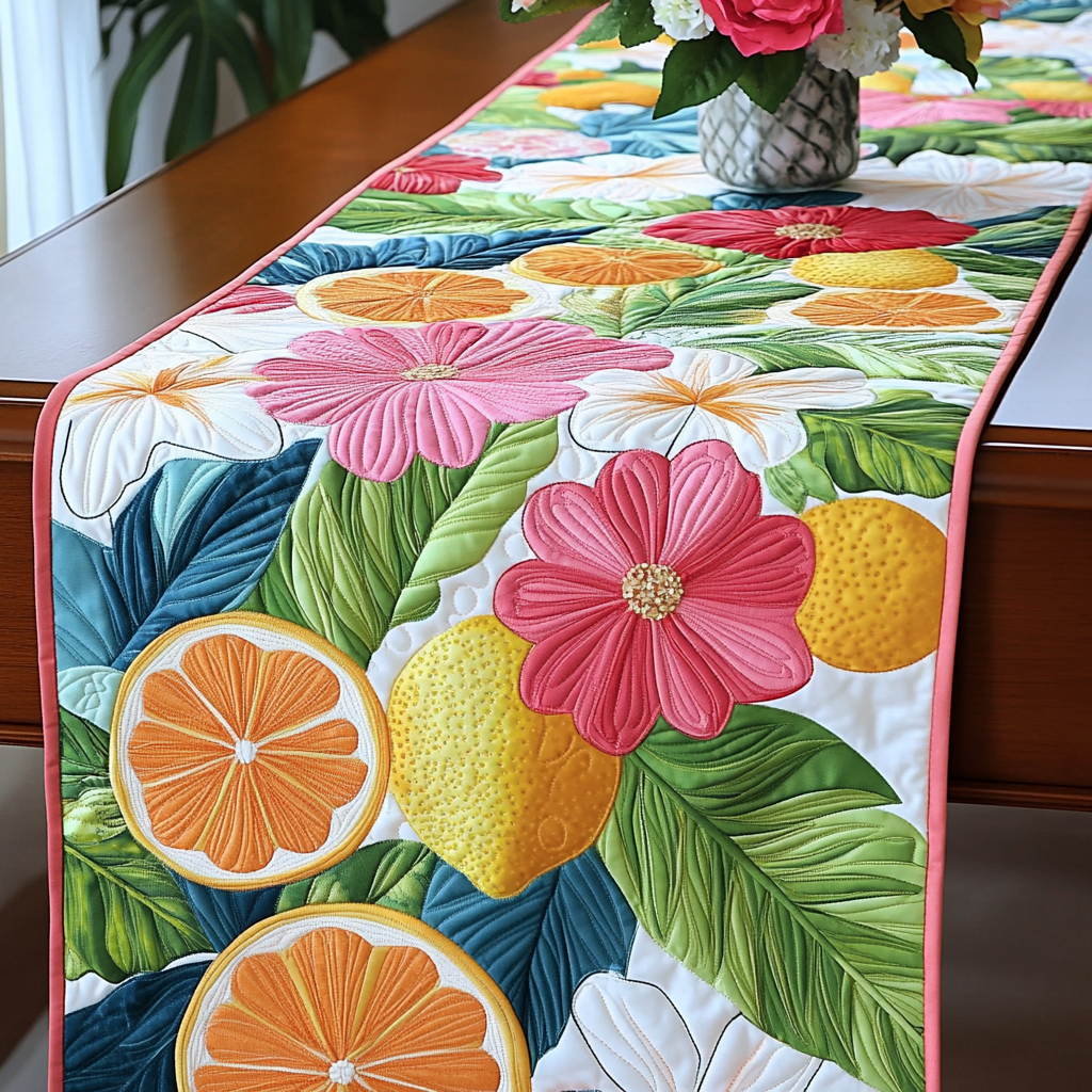 Citrus Vibe Quilted Table Runner Kitchen Table Decor Birthday Gifts For Friends