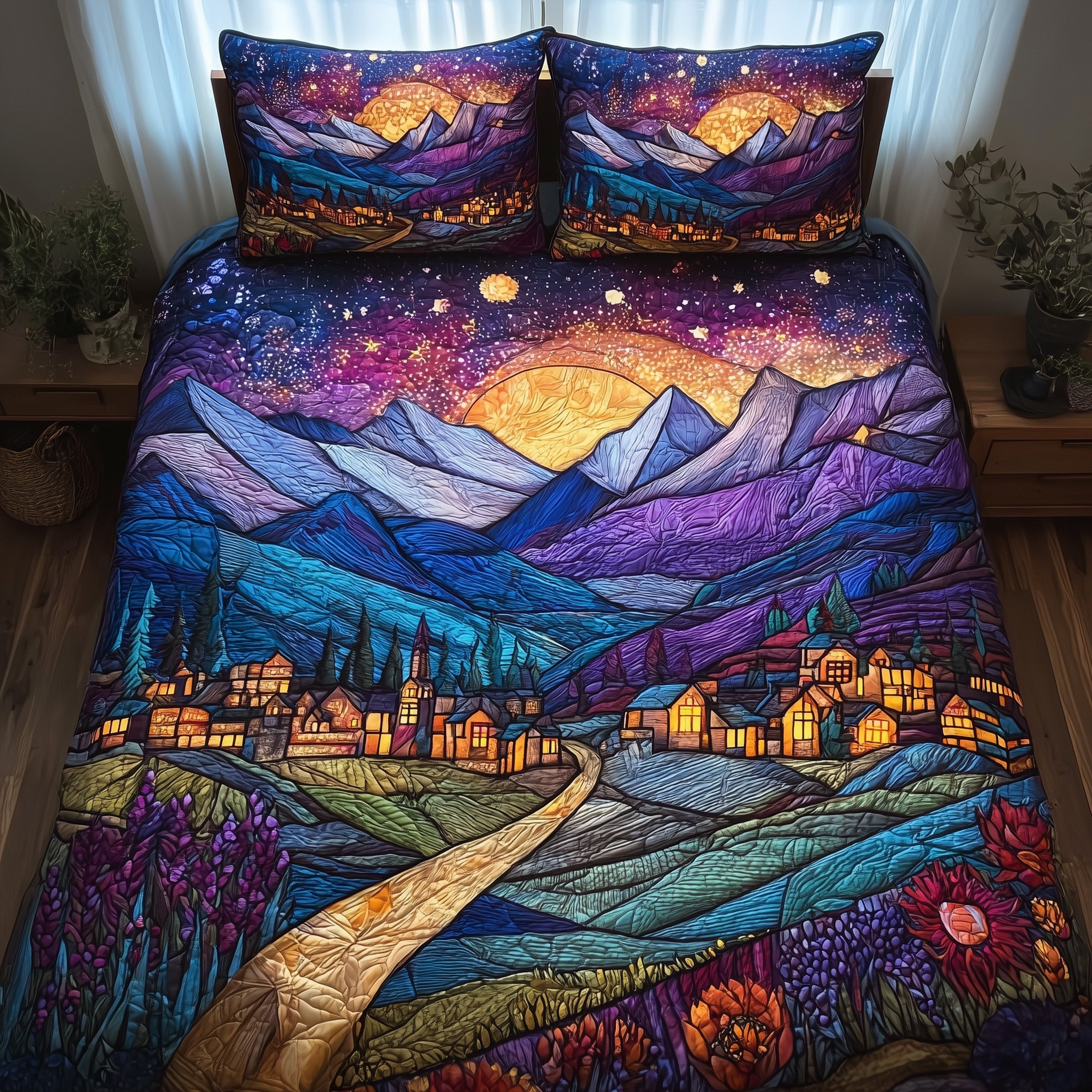 City Of Starlight Quilted Bedding Set Cotton Sateen