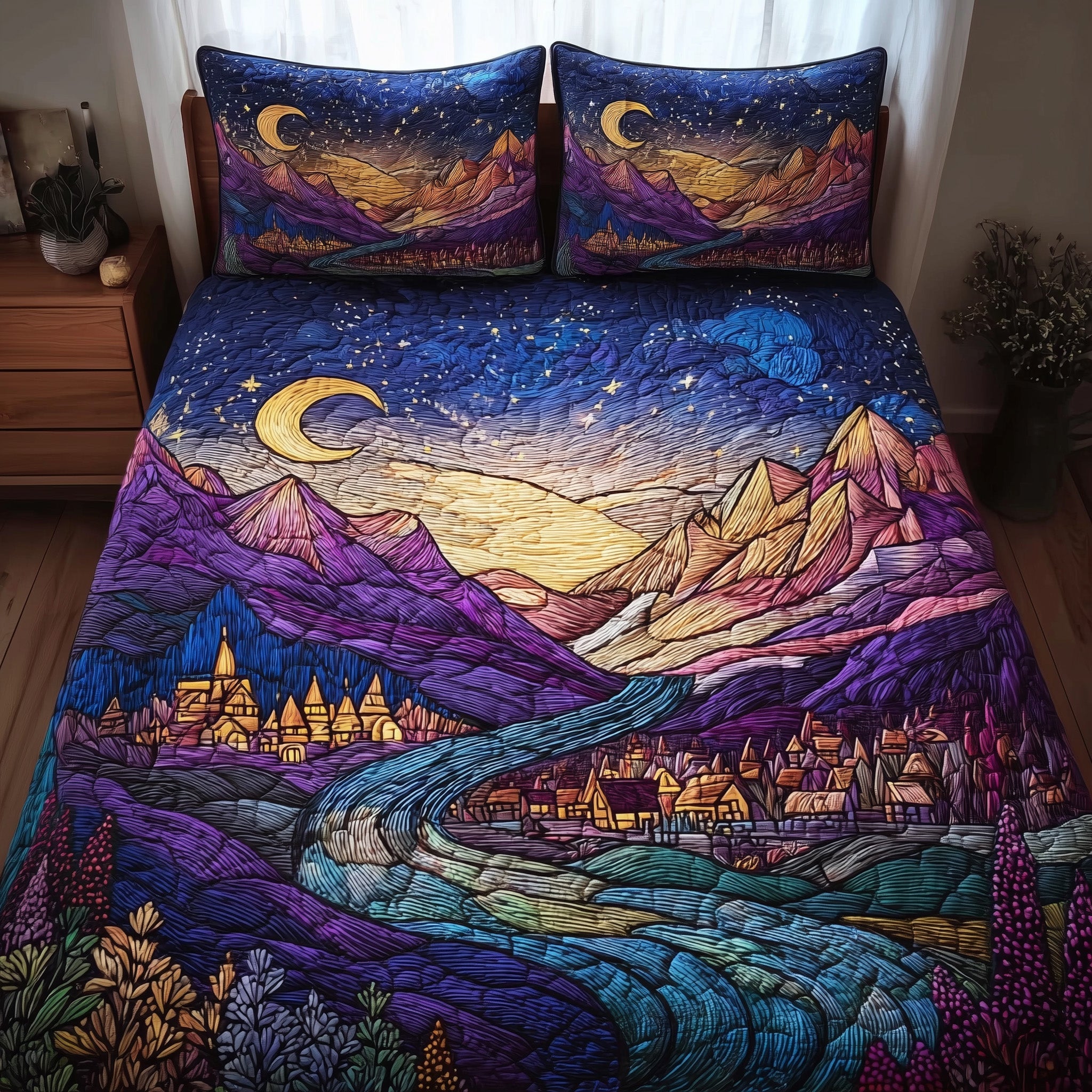 City of Starlight Quilted Bedding Set Duvet Cover Bedspread Book Presents For Women
