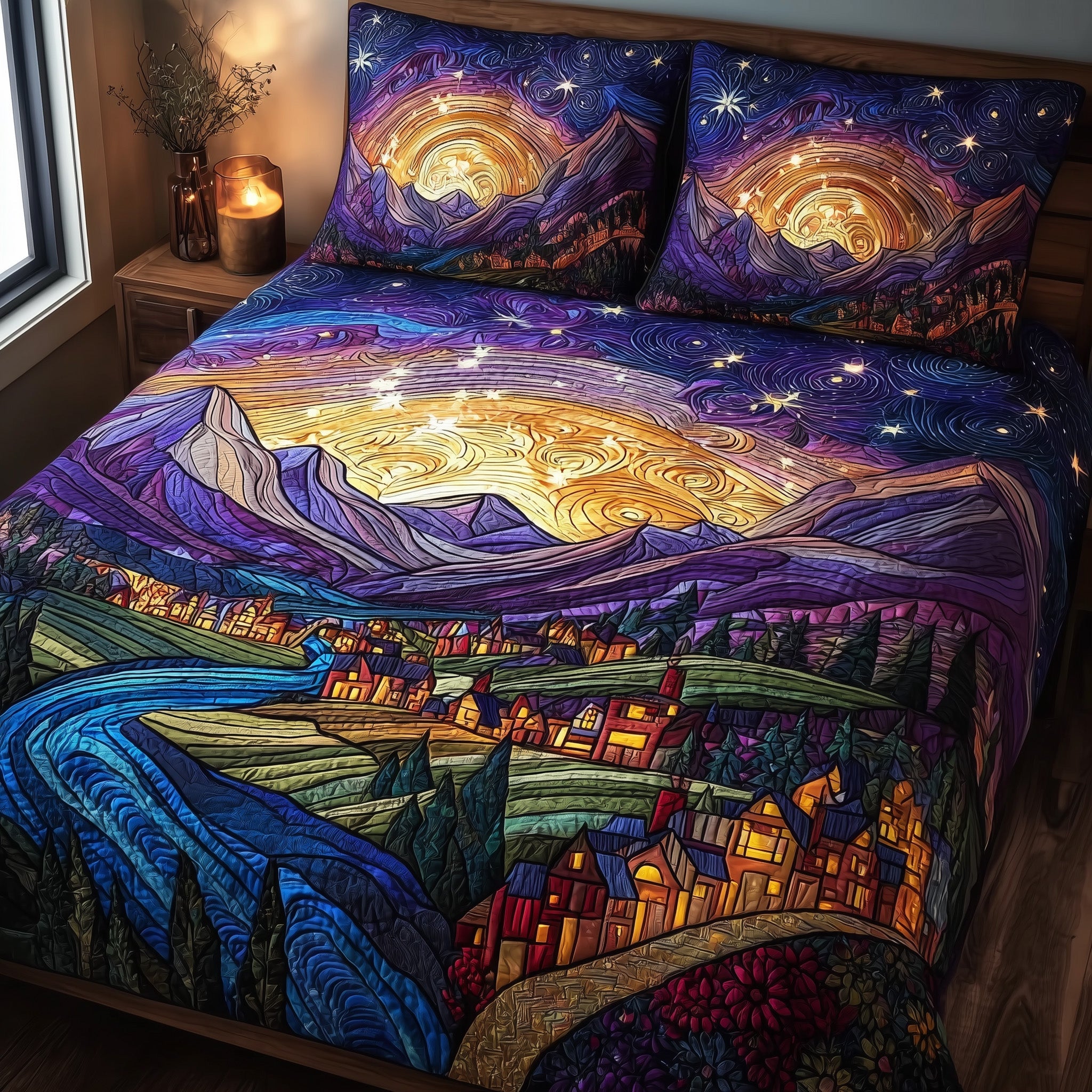 City Of Starlight Quilted Bedding Set New Home Gift