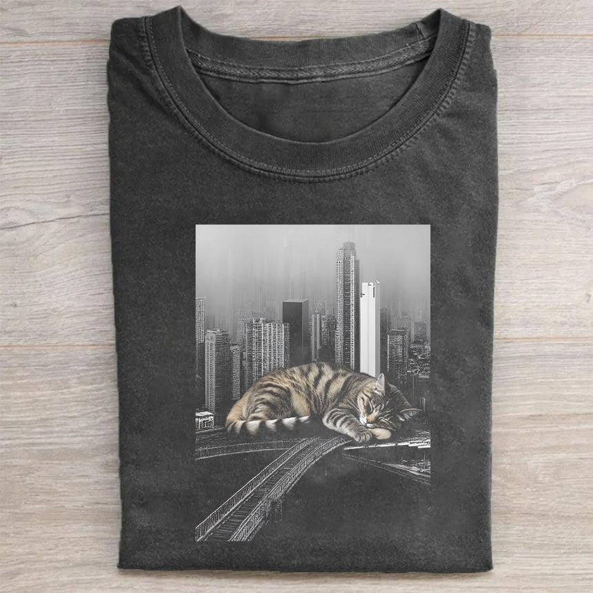 Cityscape Cat Graphic T-Shirt Creative Cat Merch Best Gift For Pet Lovers