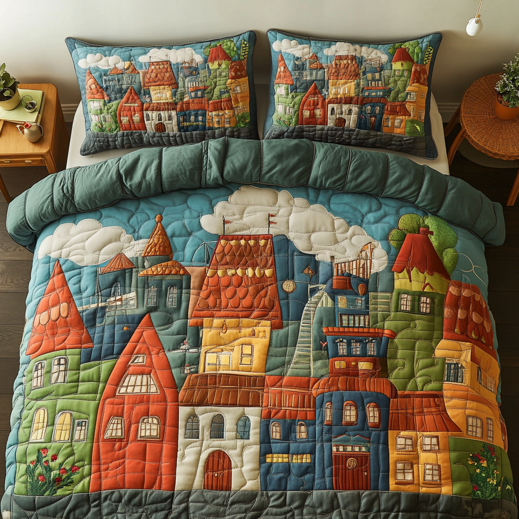 Cityscape Dream Quilted Bedding Set Best Bedspread Set Christmas Gifts For Women