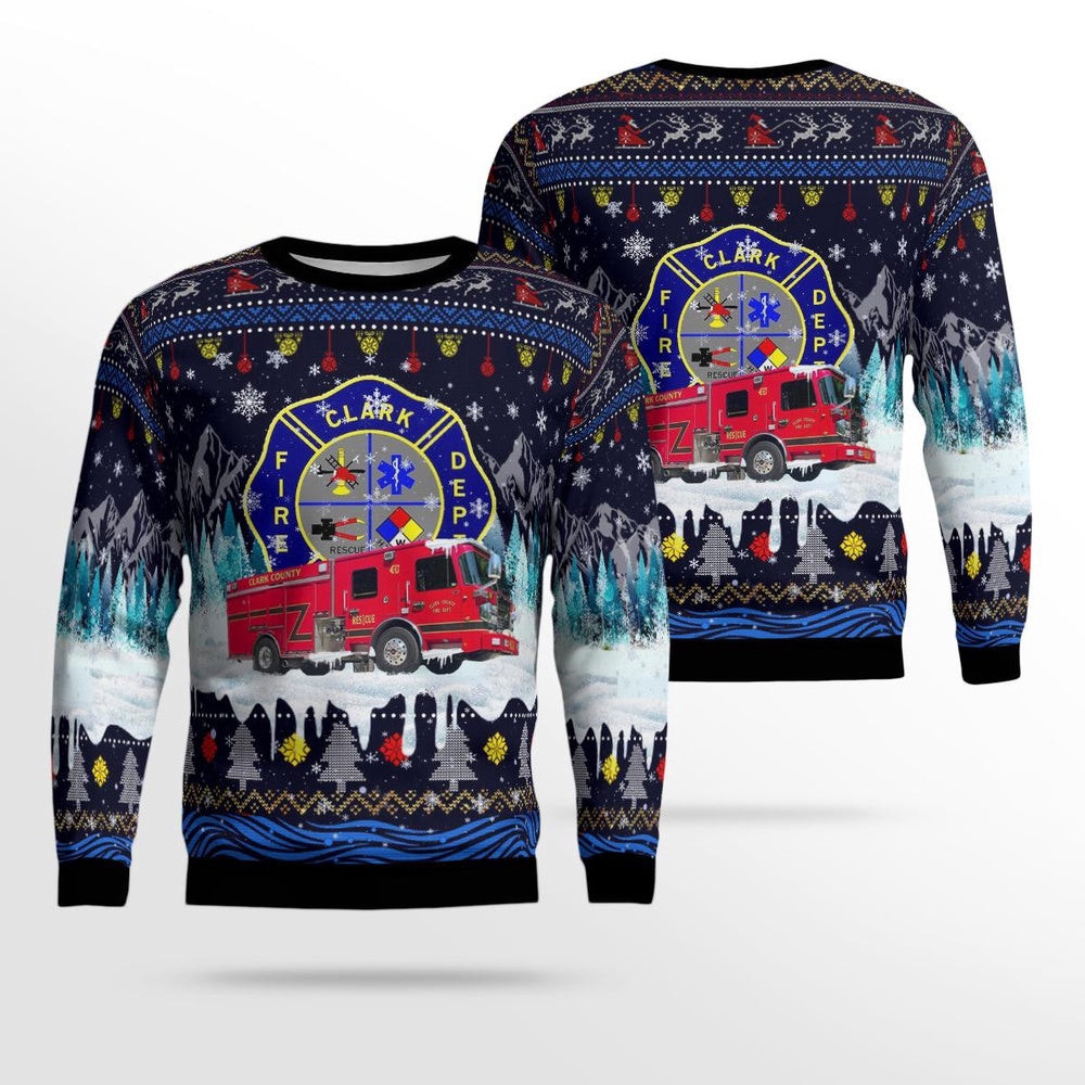 Clark County KY Fire Department Winchester Kentucky Christmas AOP Ugly Sweater Xmas Unisex Sweater Christmas Gifts For Men Women