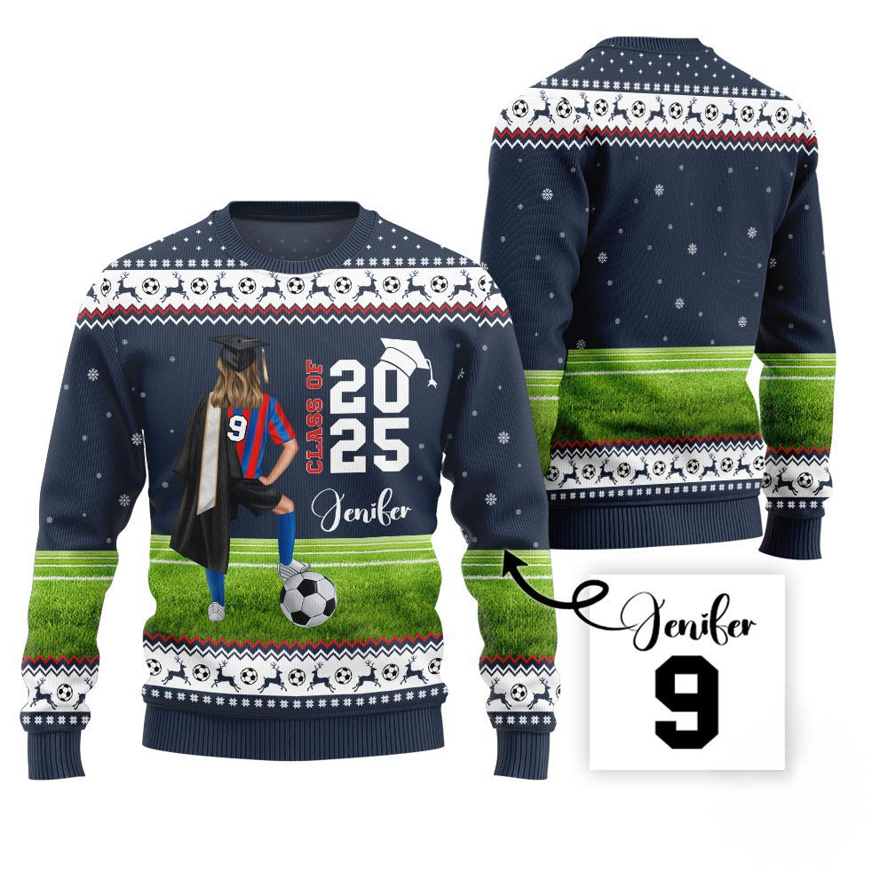 Class Of 2025 Custom Christmas Sweater For Soccer Player Secret Santa Gifts For Her