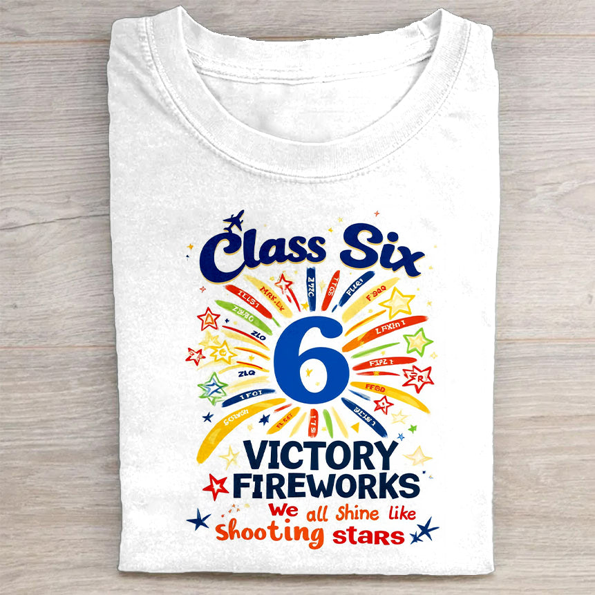 Class Six Victory Fireworks Shooting Stars Graphic T-Shirt Celebration Merch Best Gift For Fans