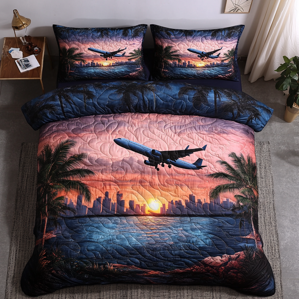 Classic Airplane Quilted Bedding Set Bed Decor Ideas Gifts For Airline Pilots