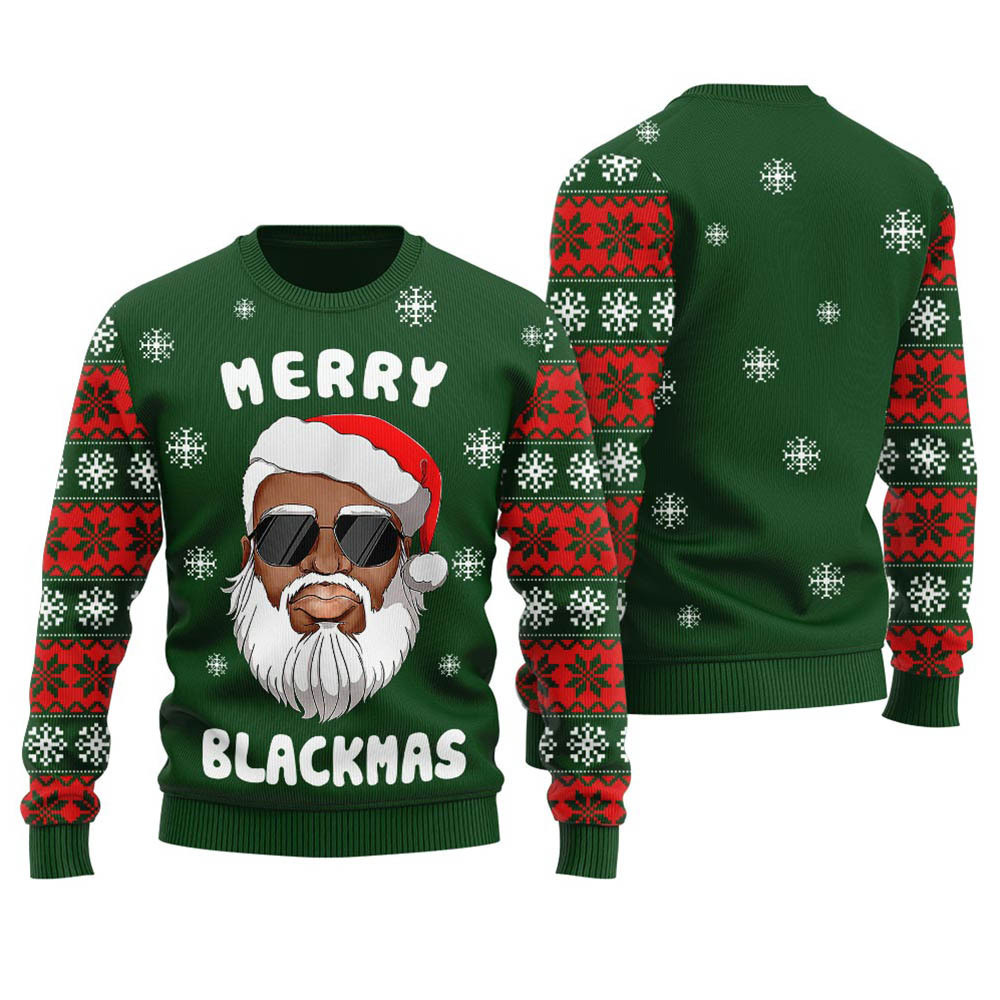 Classic Black Santa Ugly Xmas Sweater Forest Green Exclusive Christmas Sweater Merch Gift Edition
