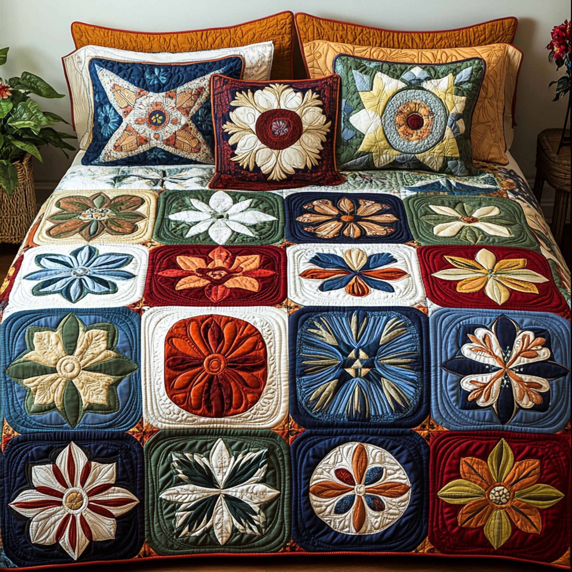 Classic Blocks Quilted Bedding Set Comfy Bedding Set That Adds Style and Warmth