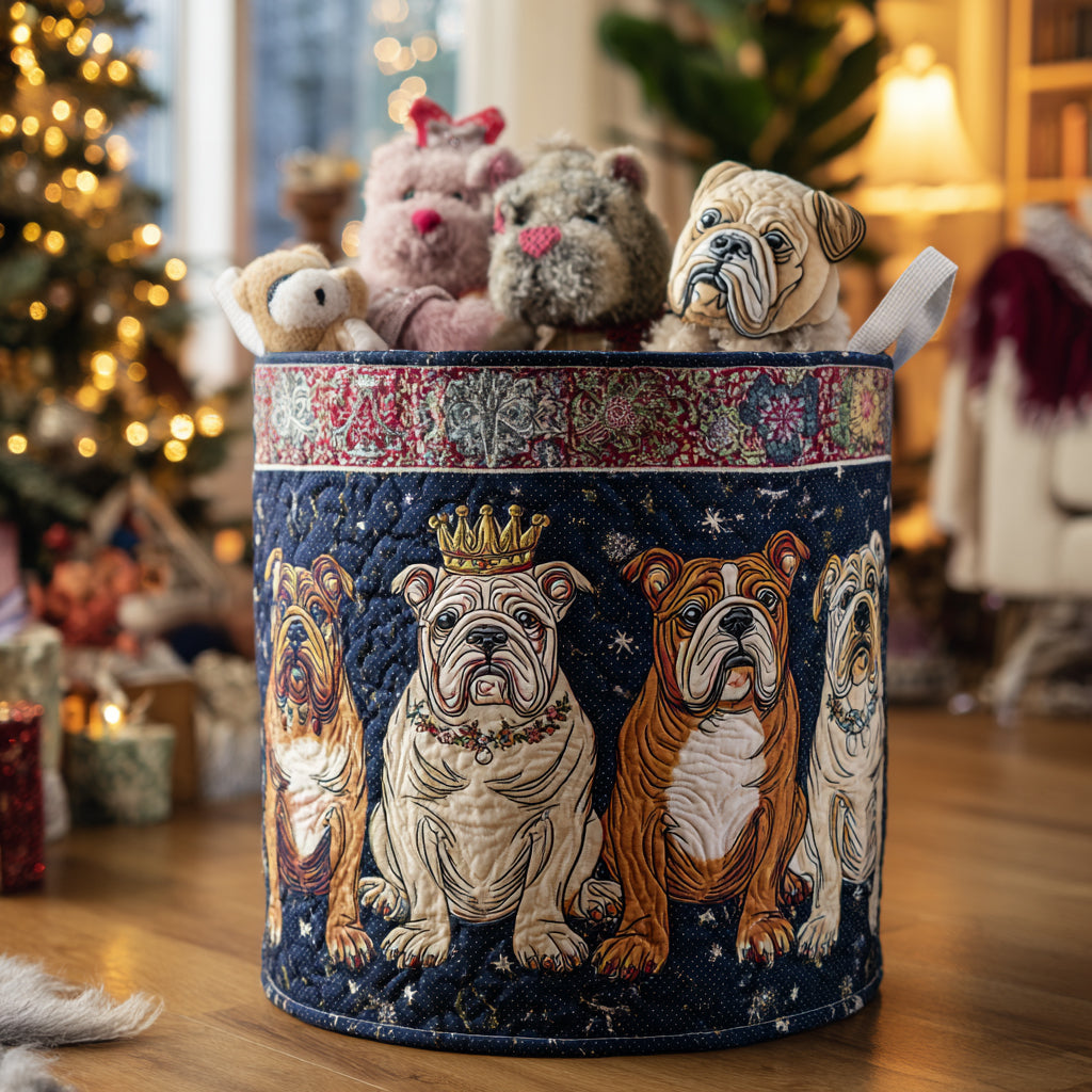 Classic Bulldog Quilted Laundry Basket Practical Home Storage Gift with Quilted Design