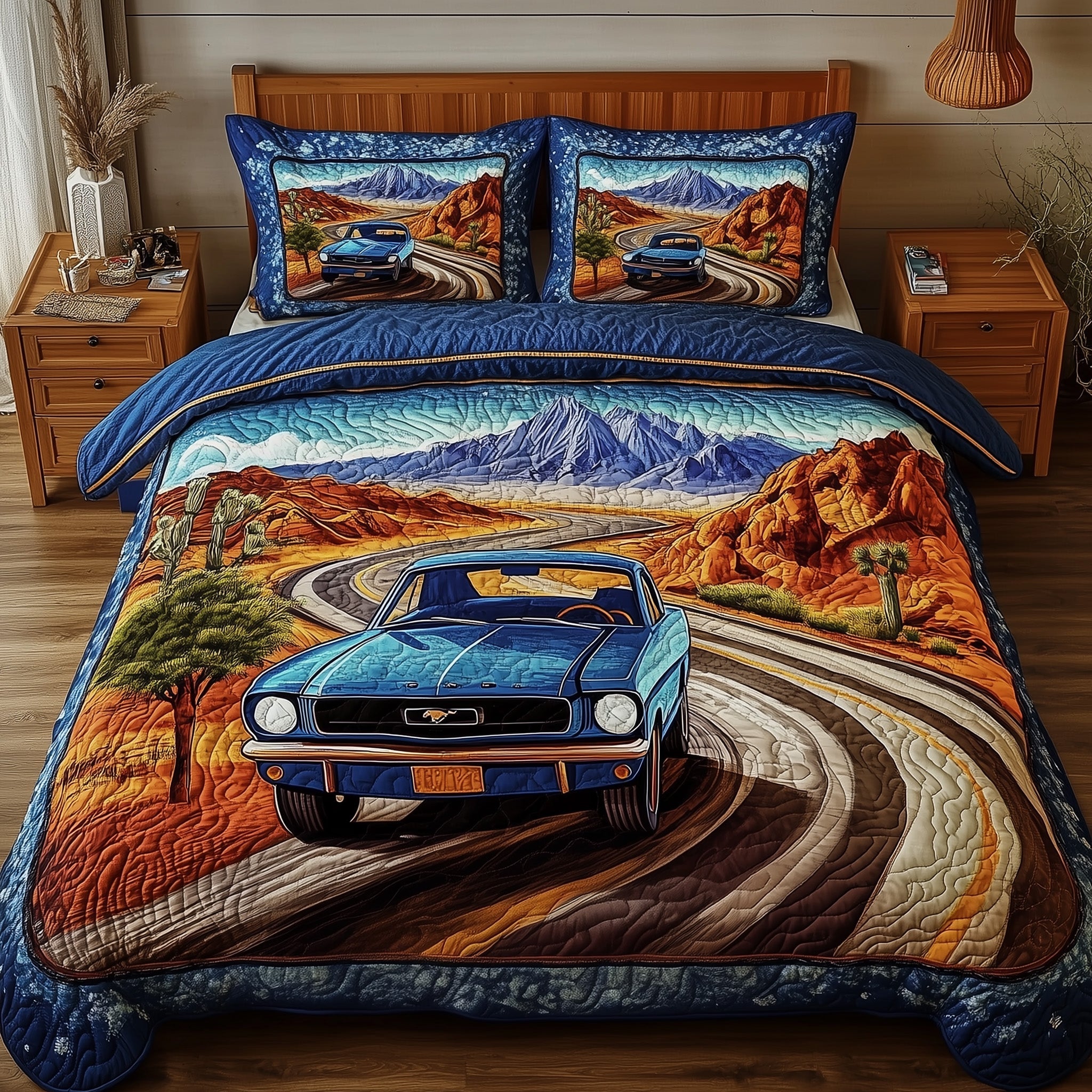 Classic Car Quilted Bedding Set Duvet Cover Merchandise Gifts For New Homeowners