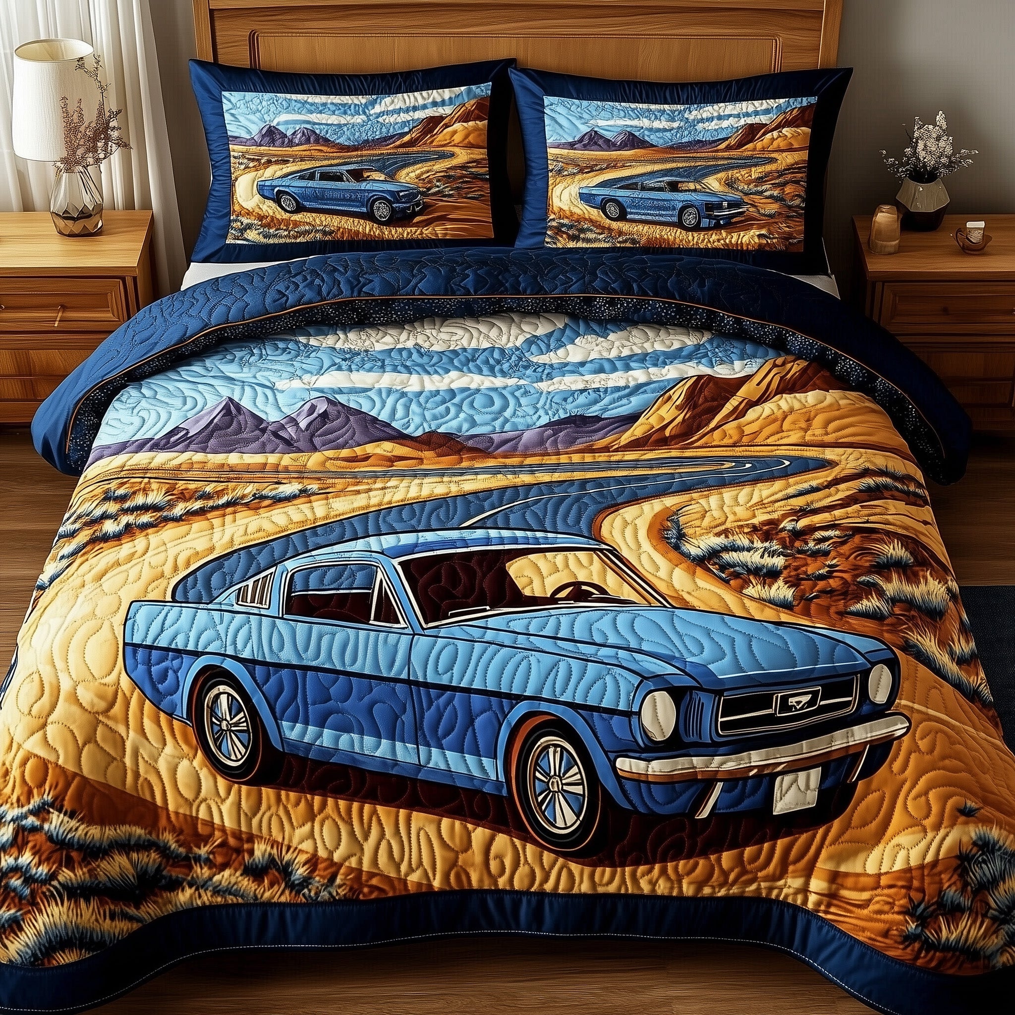 Classic Car Quilted Bedding Set Duvet Cover Merchandise Housewarming Gifts For Men