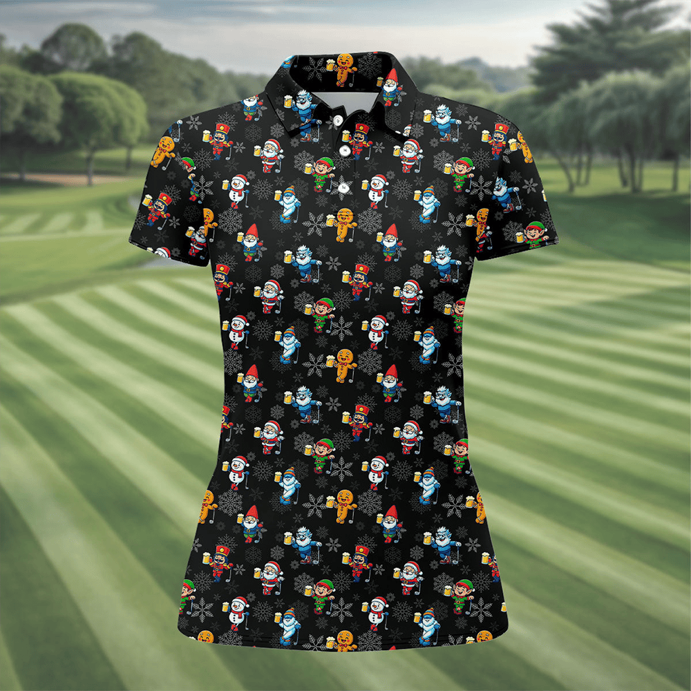 Classic Christmas Characters Black Golf Polo Shirt Golf Style Christmas Gifts For Mom