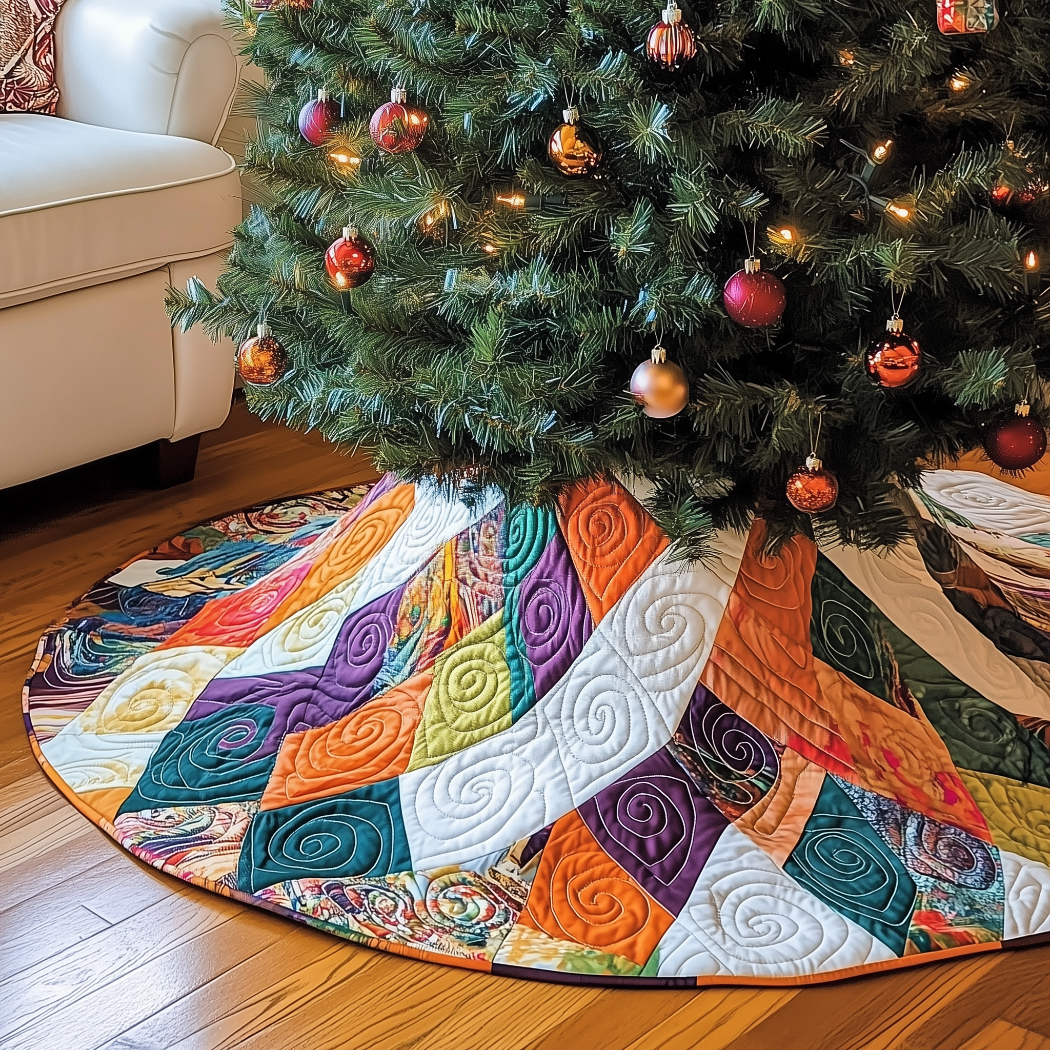 Classic Colorful Patchwork Quilted Tree Skirt Lovely Gift Merch For Couples